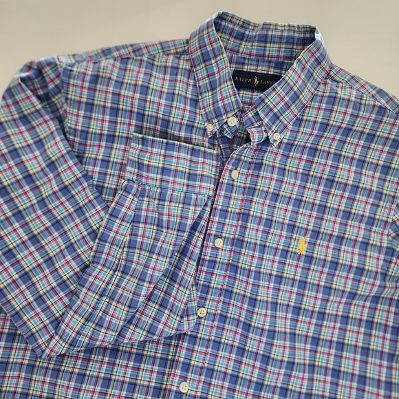 Ralph‎ Lauren blue plaid long sleeve button front shirt mens size M - Picture 1 of 6